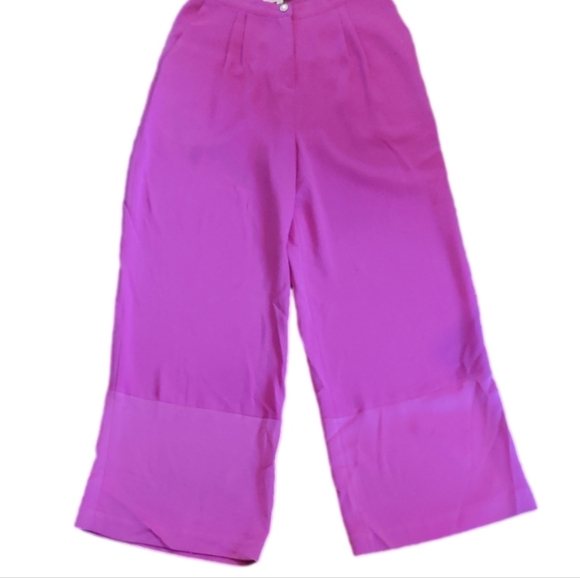 Fleur du Mal Pants - Fleur du Mal Hot Pink Wide Leg High Rise Pants Size 2